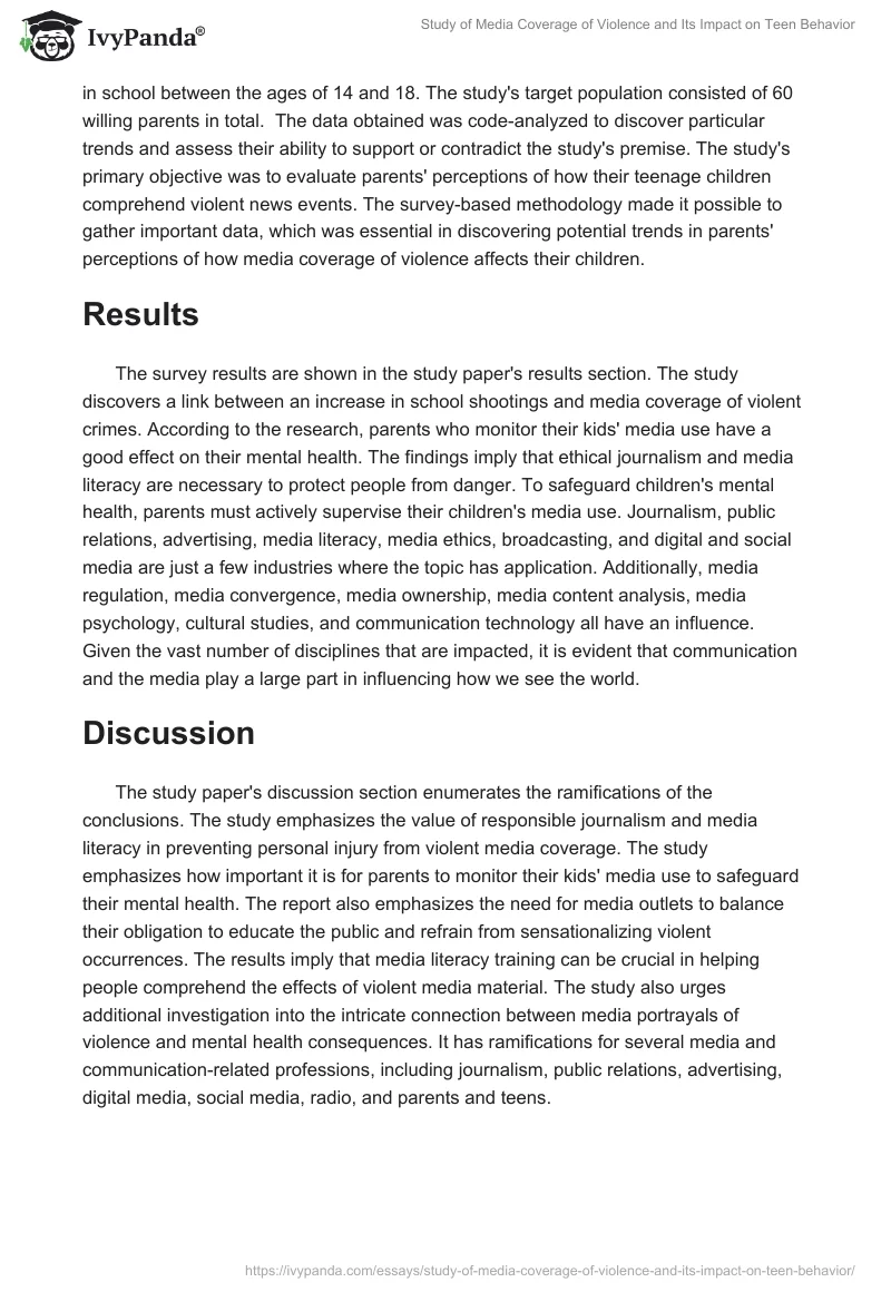 Study of Media Coverage of Violence and Its Impact on Teen Behavior. Page 2