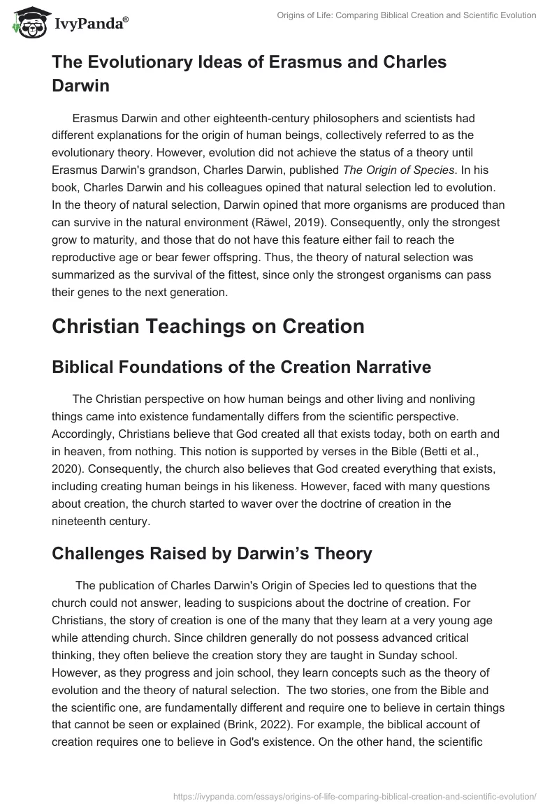 Origins of Life: Comparing Biblical Creation and Scientific Evolution. Page 2