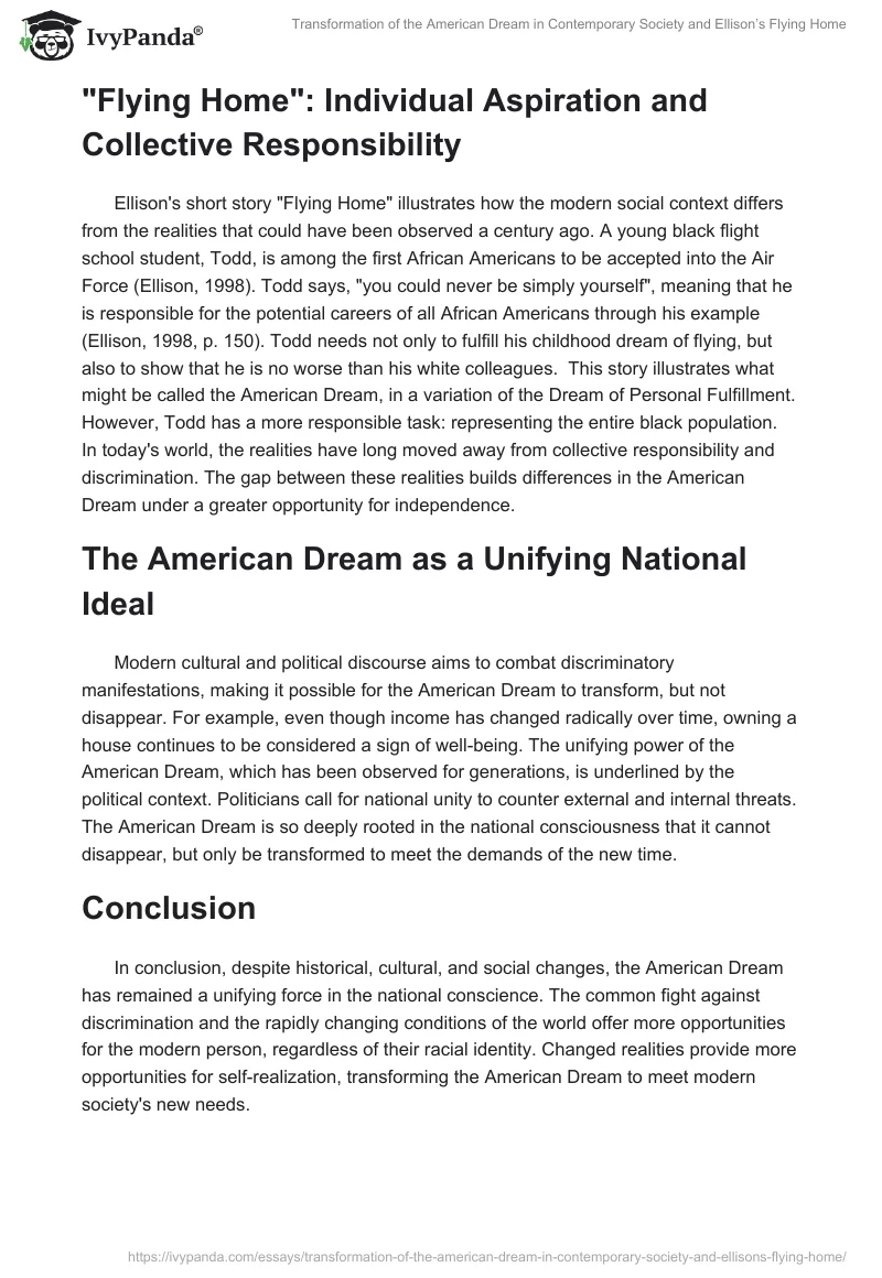 Transformation of the American Dream in Contemporary Society and Ellison’s Flying Home. Page 2