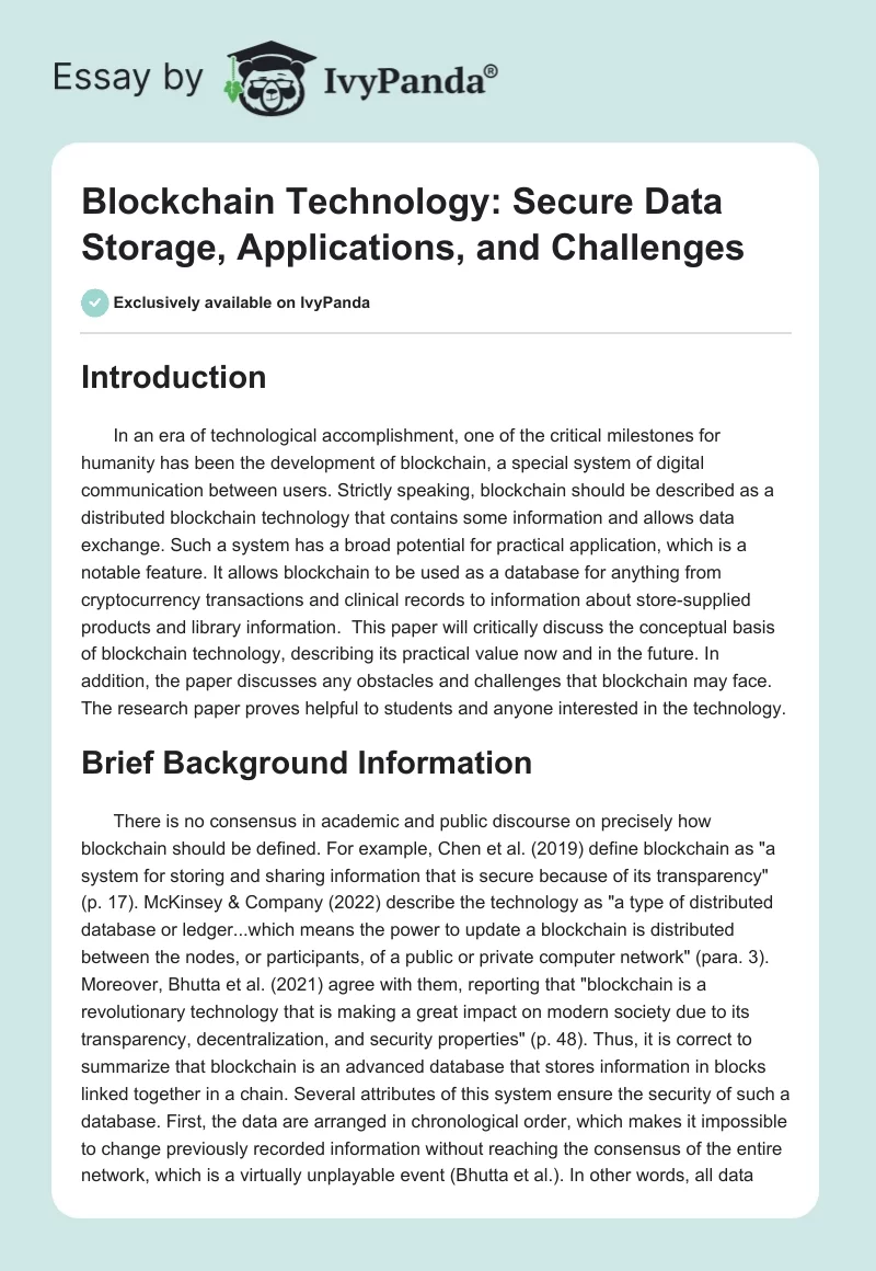 Blockchain Technology: Secure Data Storage, Applications, and Challenges. Page 1