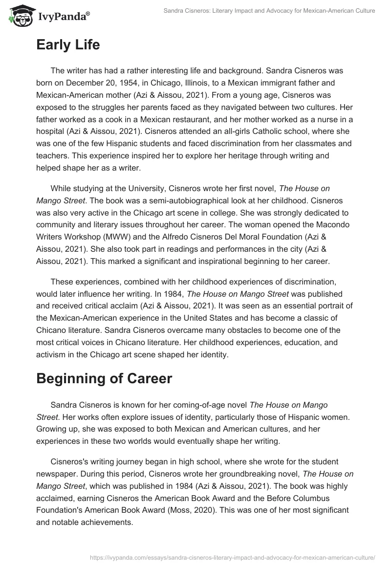 Sandra Cisneros: Literary Impact and Advocacy for Mexican-American Culture. Page 2