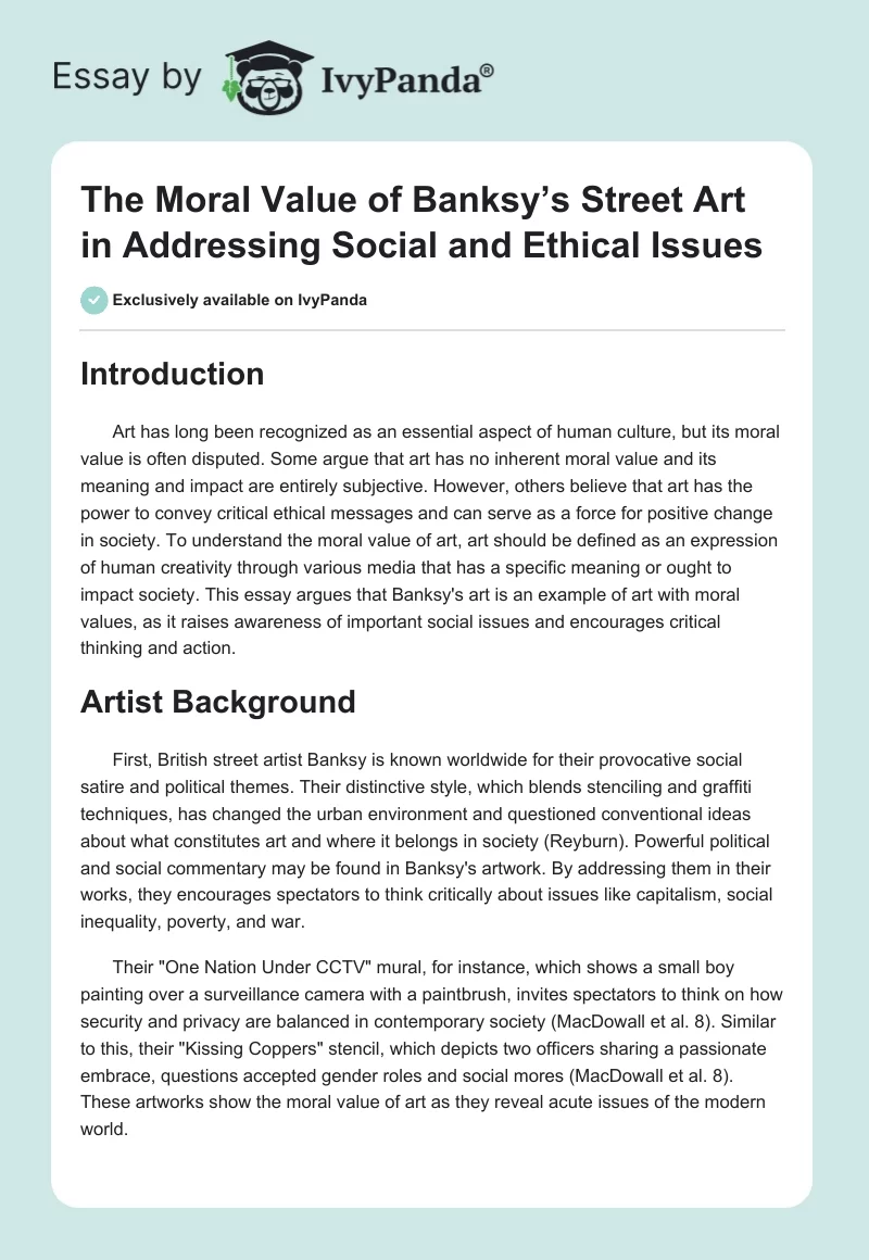 The Moral Value of Banksy’s Street Art in Addressing Social and Ethical Issues. Page 1