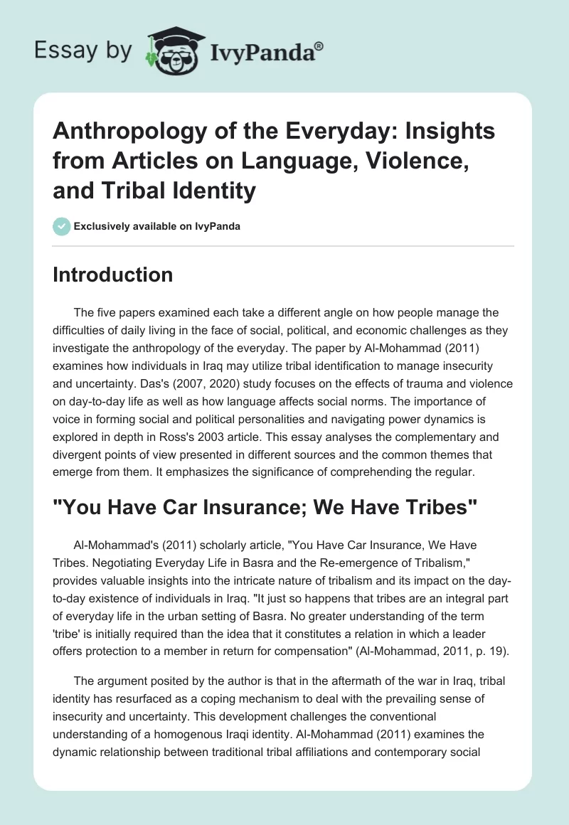 Anthropology of the Everyday: Insights from Articles on Language, Violence, and Tribal Identity. Page 1
