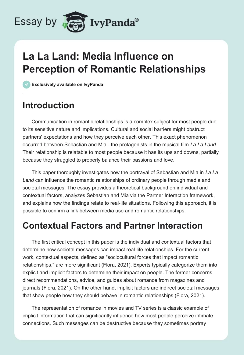 La La Land: Media Influence on Perception of Romantic Relationships. Page 1