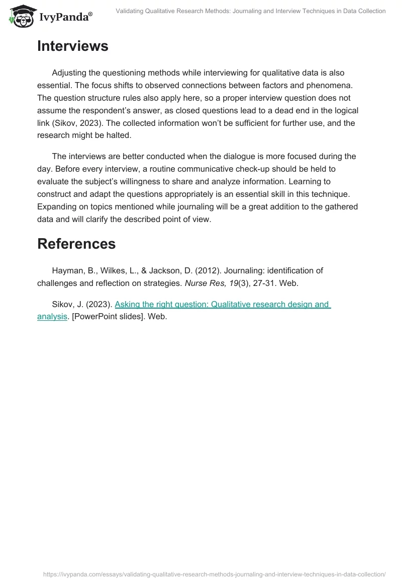 Validating Qualitative Research Methods: Journaling and Interview Techniques in Data Collection. Page 2