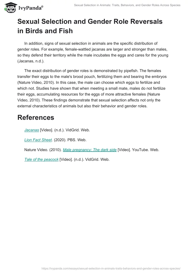 Sexual Selection in Animals: Traits, Behaviors, and Gender Roles Across Species. Page 2