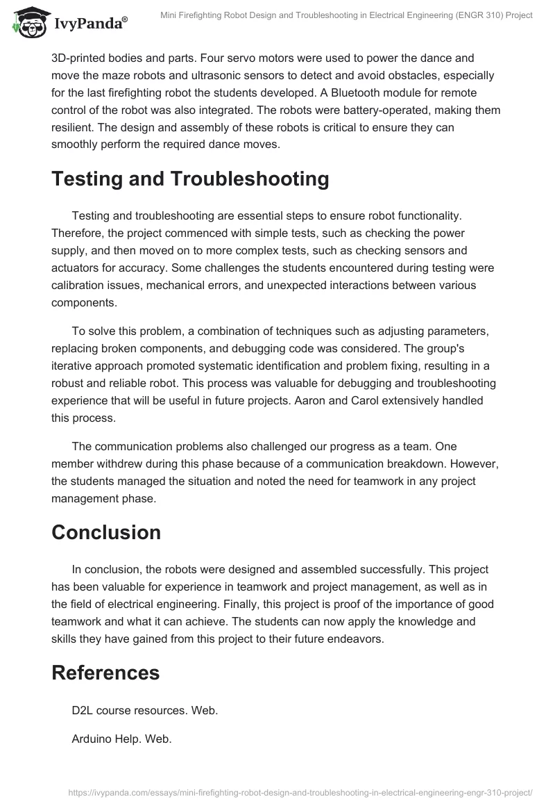 Mini Firefighting Robot Design and Troubleshooting in Electrical Engineering (ENGR 310) Project. Page 2