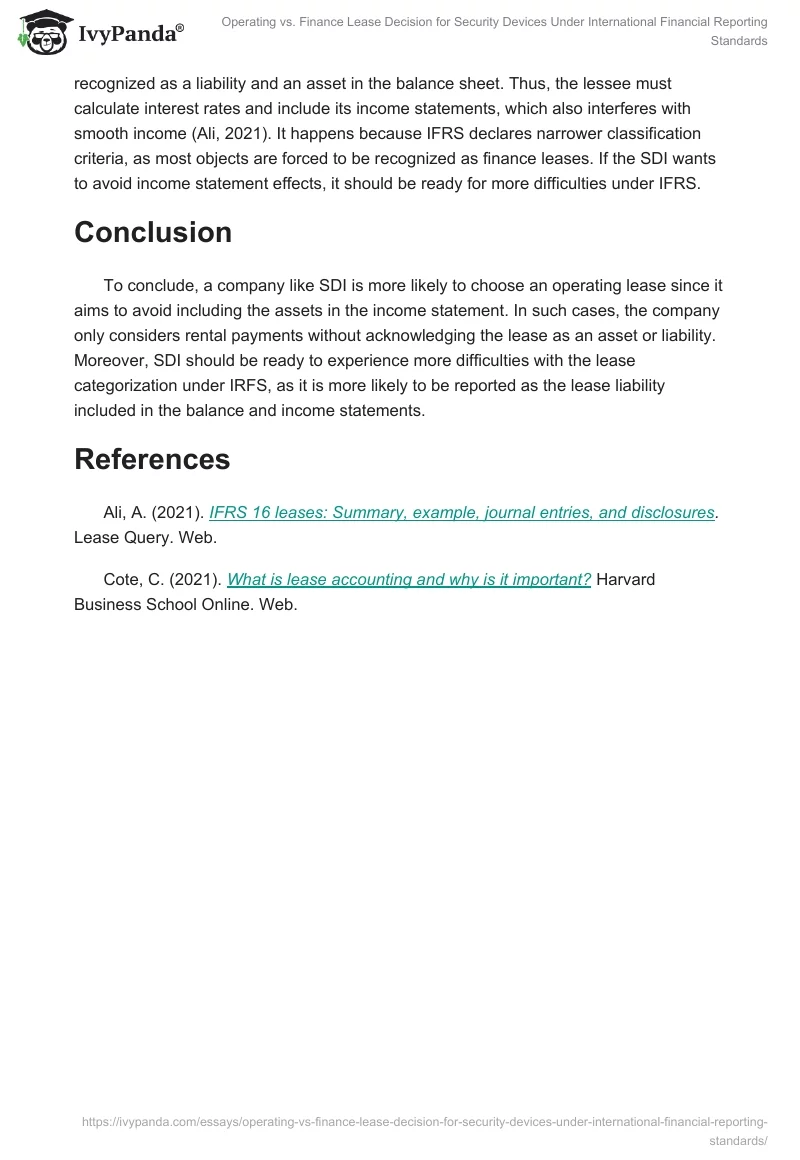 Operating vs. Finance Lease Decision for Security Devices Under International Financial Reporting Standards. Page 2