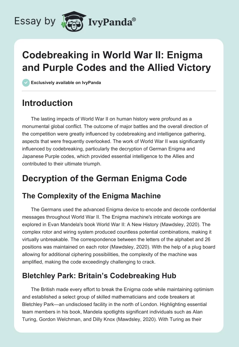 Codebreaking in World War II: Enigma and Purple Codes and the Allied Victory. Page 1