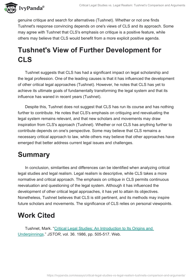 Critical Legal Studies vs. Legal Realism: Tushnet’s Comparison and Arguments. Page 2