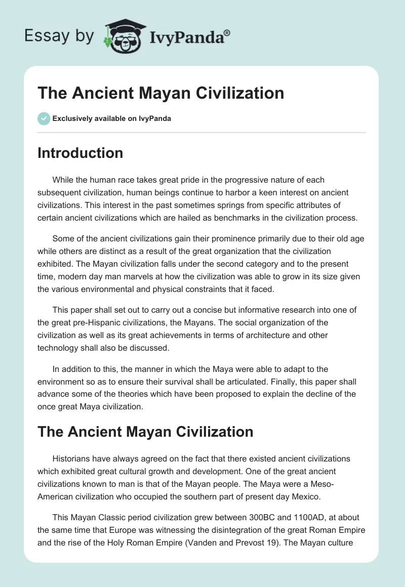 The Ancient Mayan Civilization. Page 1
