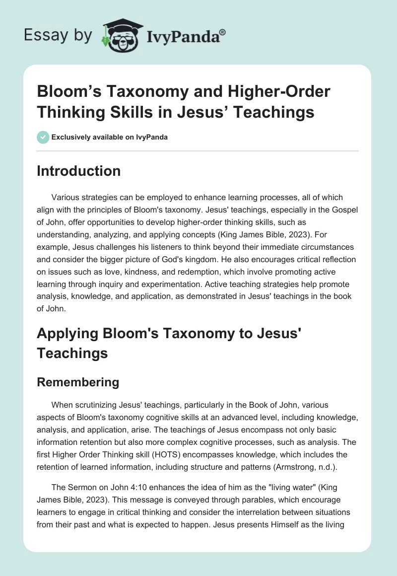 Bloom’s Taxonomy and Higher-Order Thinking Skills in Jesus’ Teachings. Page 1