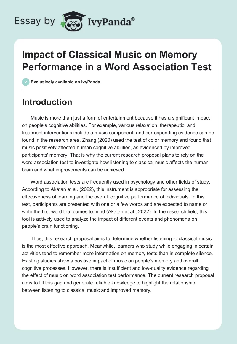 Impact of Classical Music on Memory Performance in a Word Association Test. Page 1