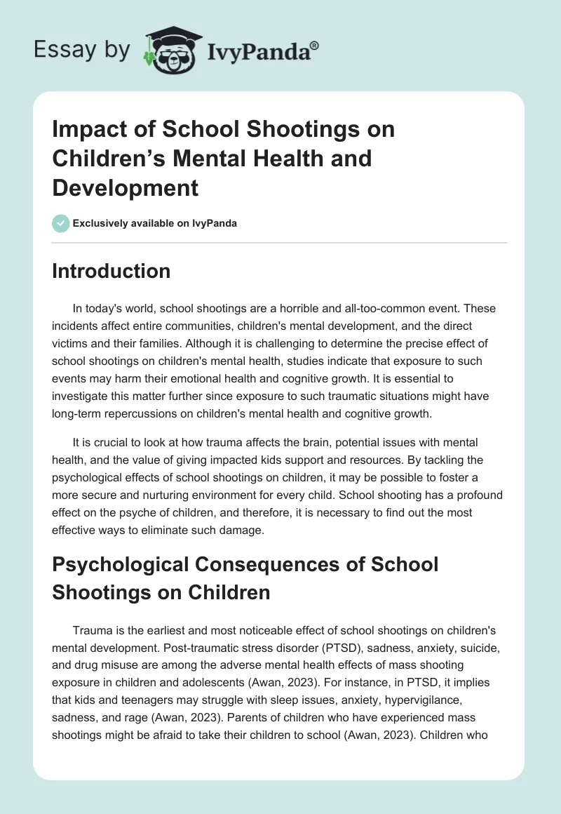 Impact of School Shootings on Children’s Mental Health and Development. Page 1