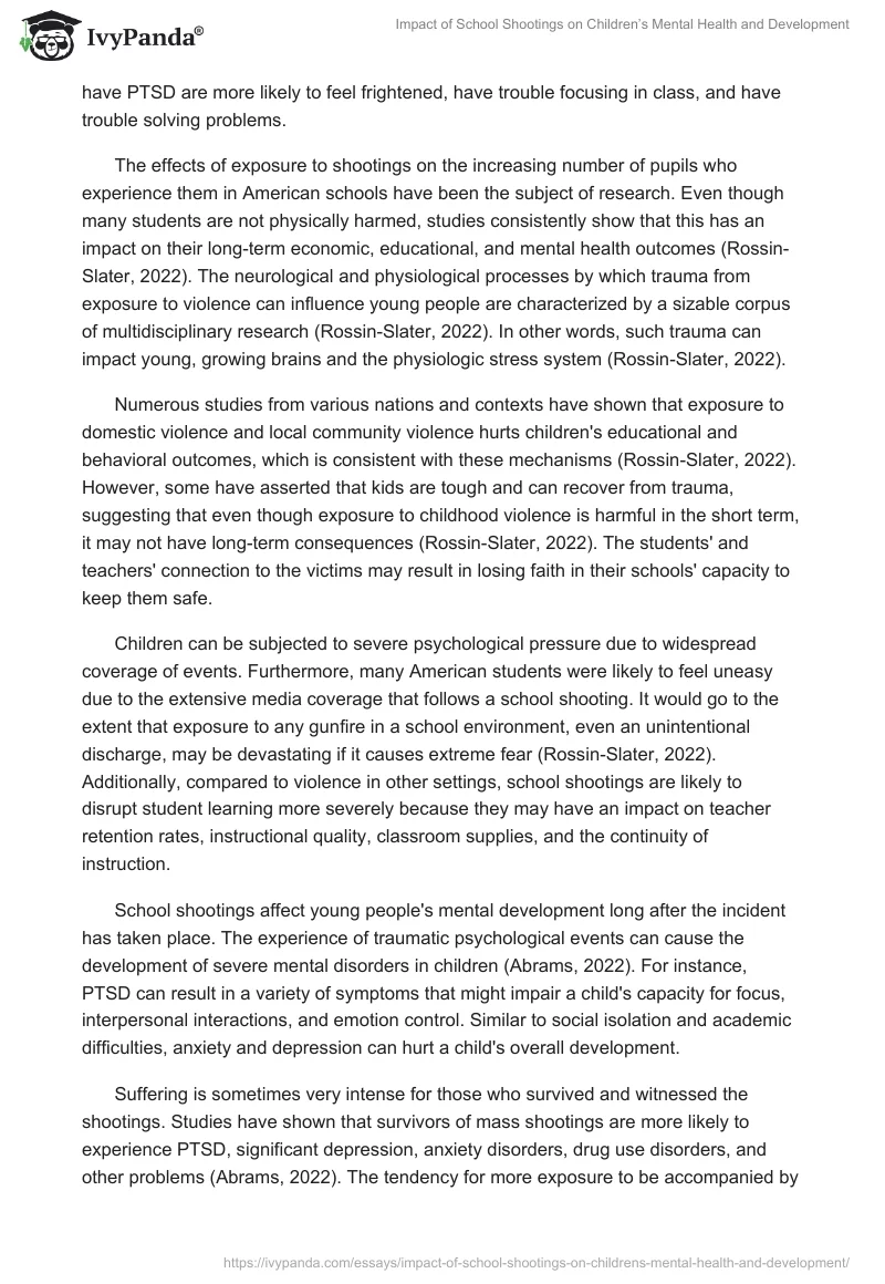 Impact of School Shootings on Children’s Mental Health and Development. Page 2