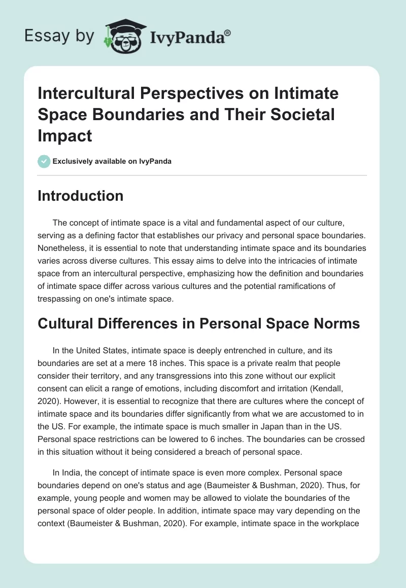 Intercultural Perspectives on Intimate Space Boundaries and Their Societal Impact. Page 1