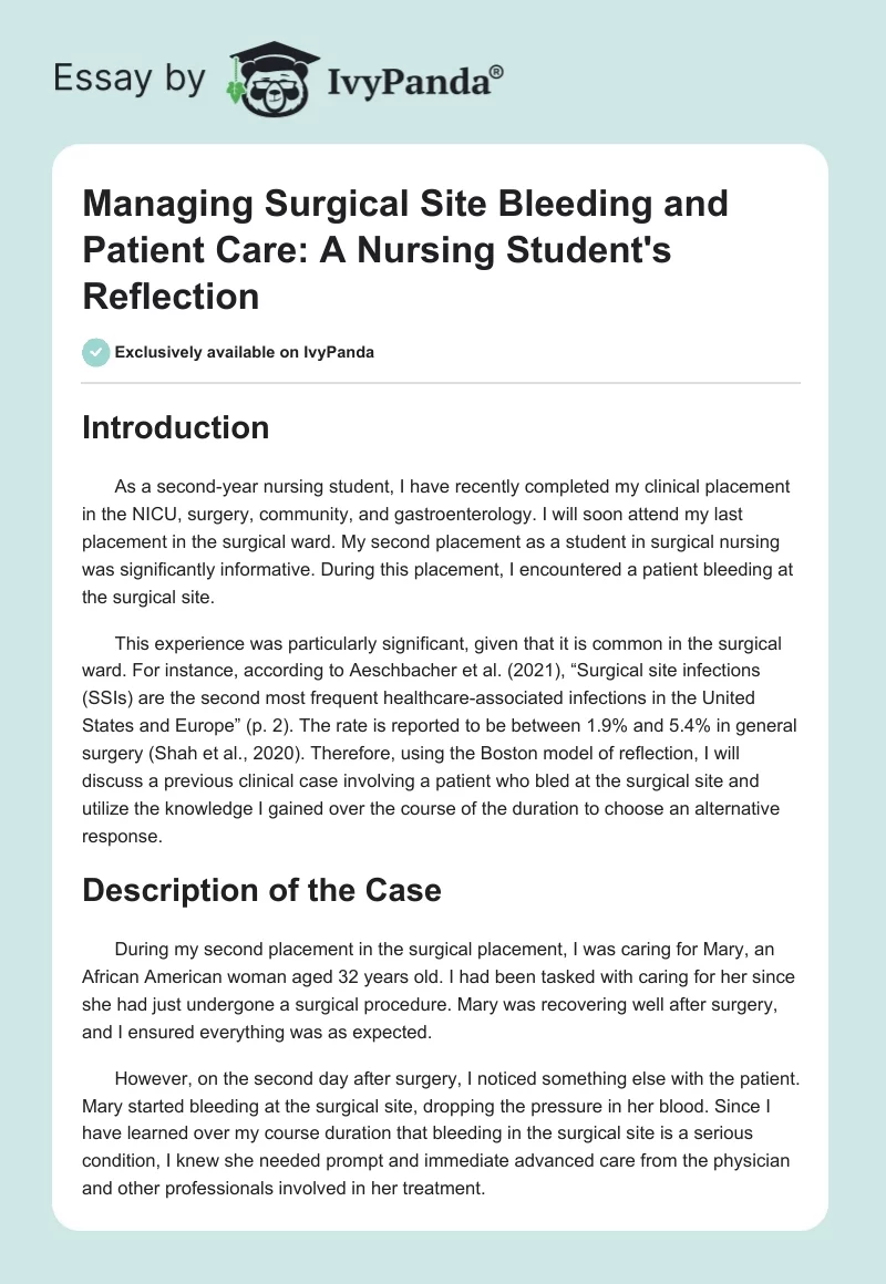 Managing Surgical Site Bleeding and Patient Care: A Nursing Student's Reflection. Page 1