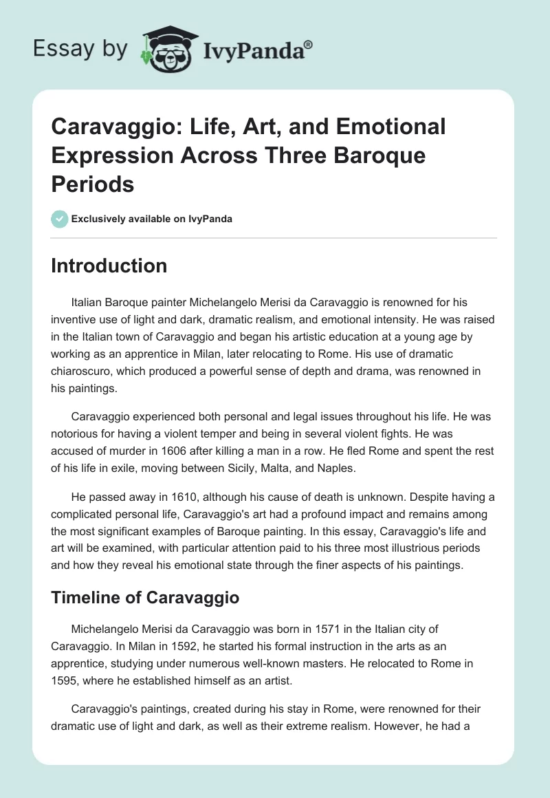 Caravaggio: Life, Art, and Emotional Expression Across Three Baroque Periods. Page 1