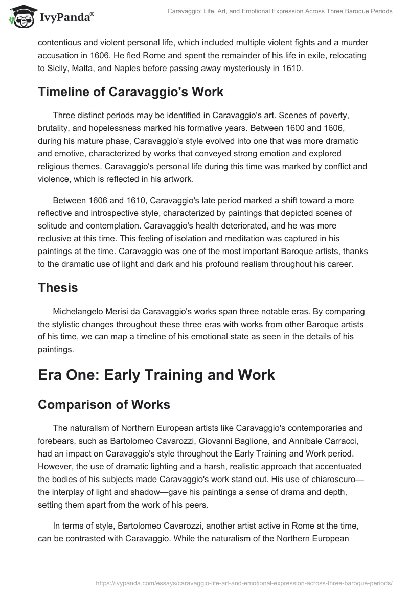 Caravaggio: Life, Art, and Emotional Expression Across Three Baroque Periods. Page 2