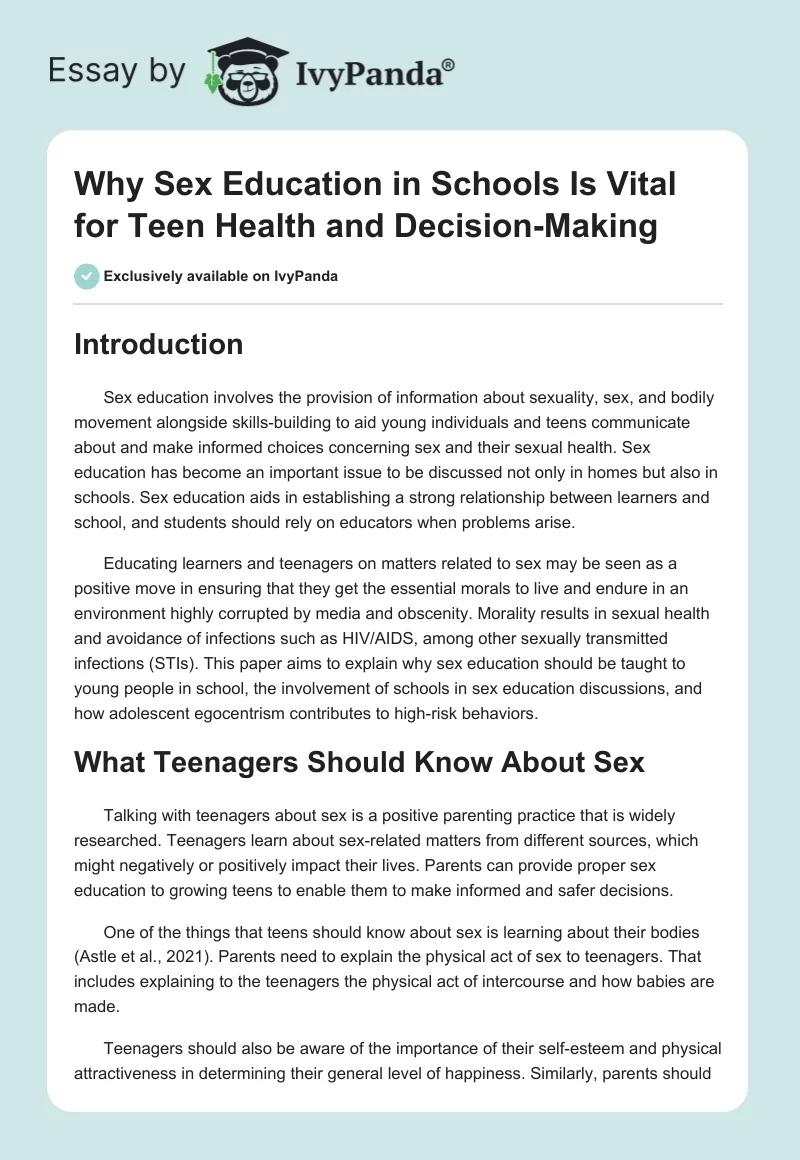 Why Sex Education in Schools Is Vital for Teen Health and Decision-Making. Page 1