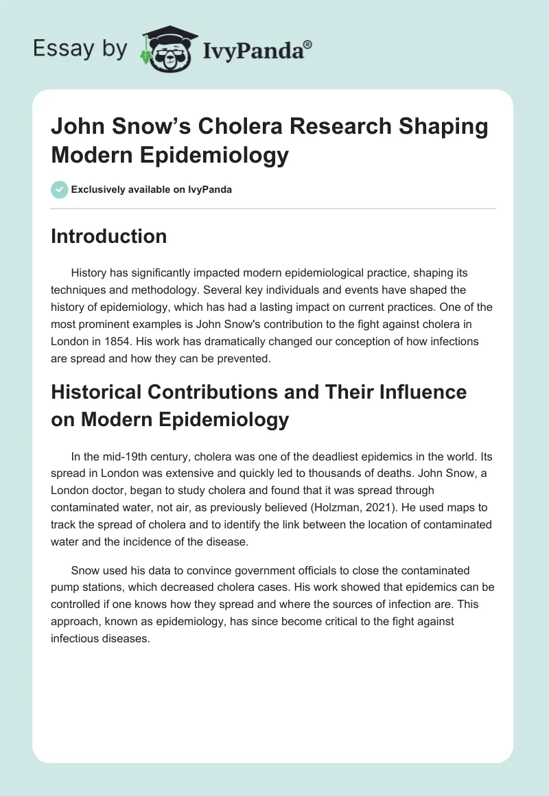 John Snow’s Cholera Research Shaping Modern Epidemiology. Page 1