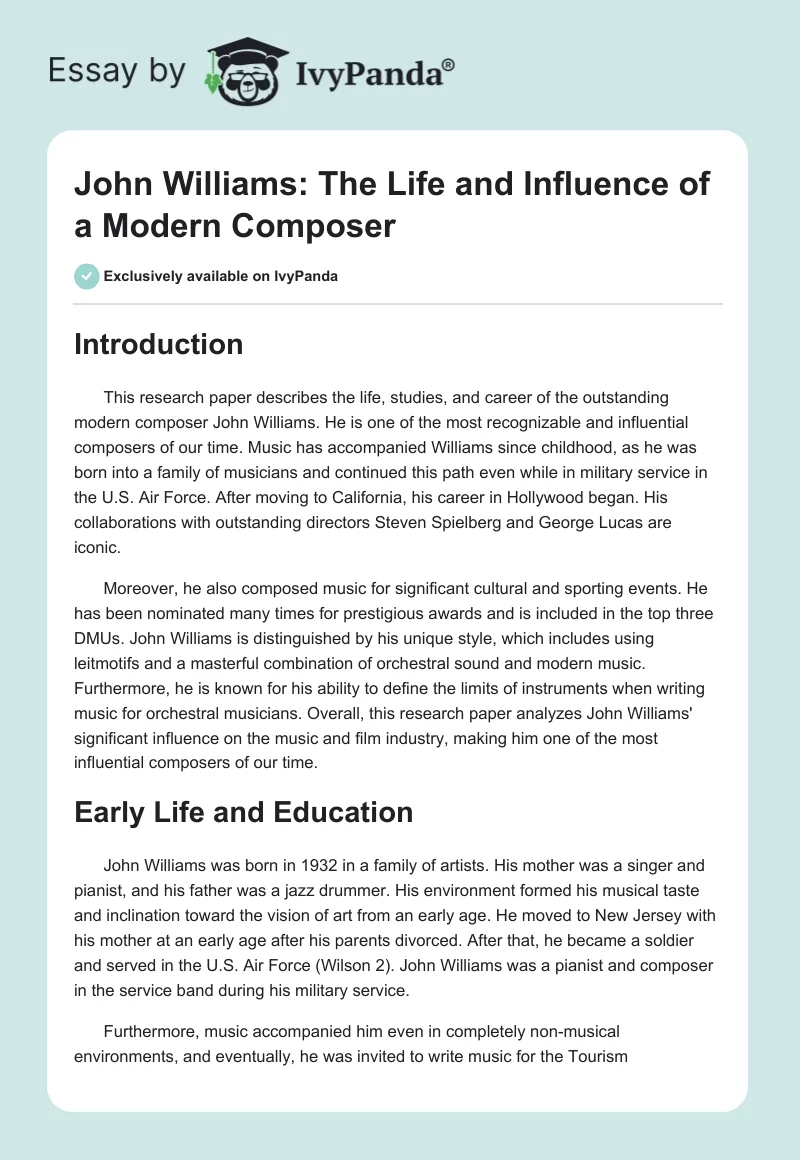John Williams: The Life and Influence of a Modern Composer. Page 1