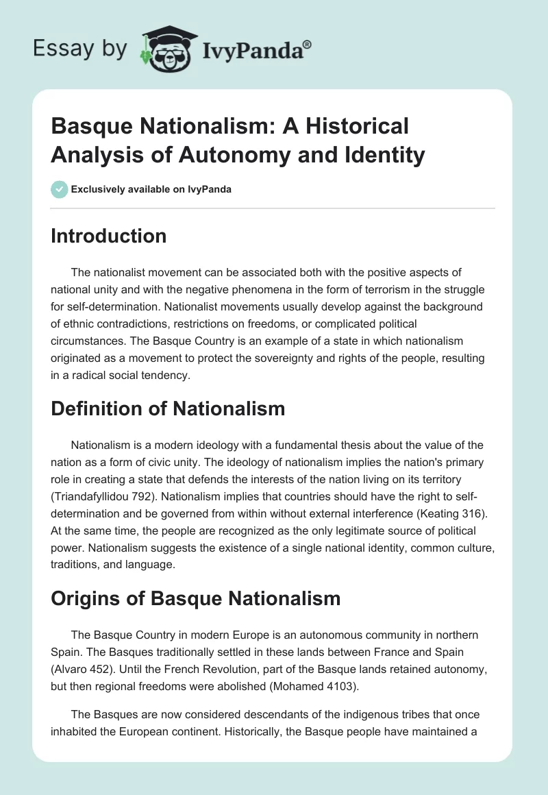 Basque Nationalism: A Historical Analysis of Autonomy and Identity. Page 1