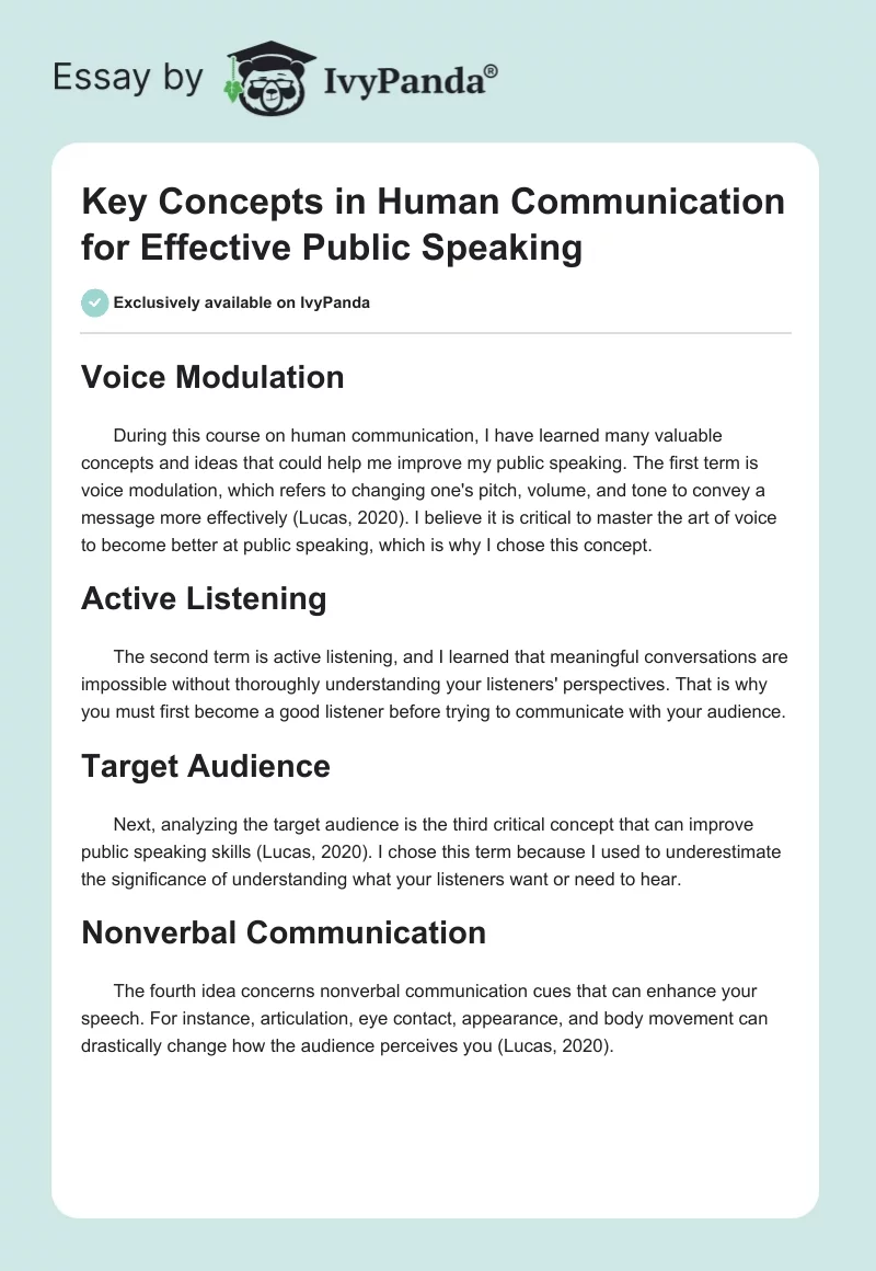 Key Concepts in Human Communication for Effective Public Speaking. Page 1