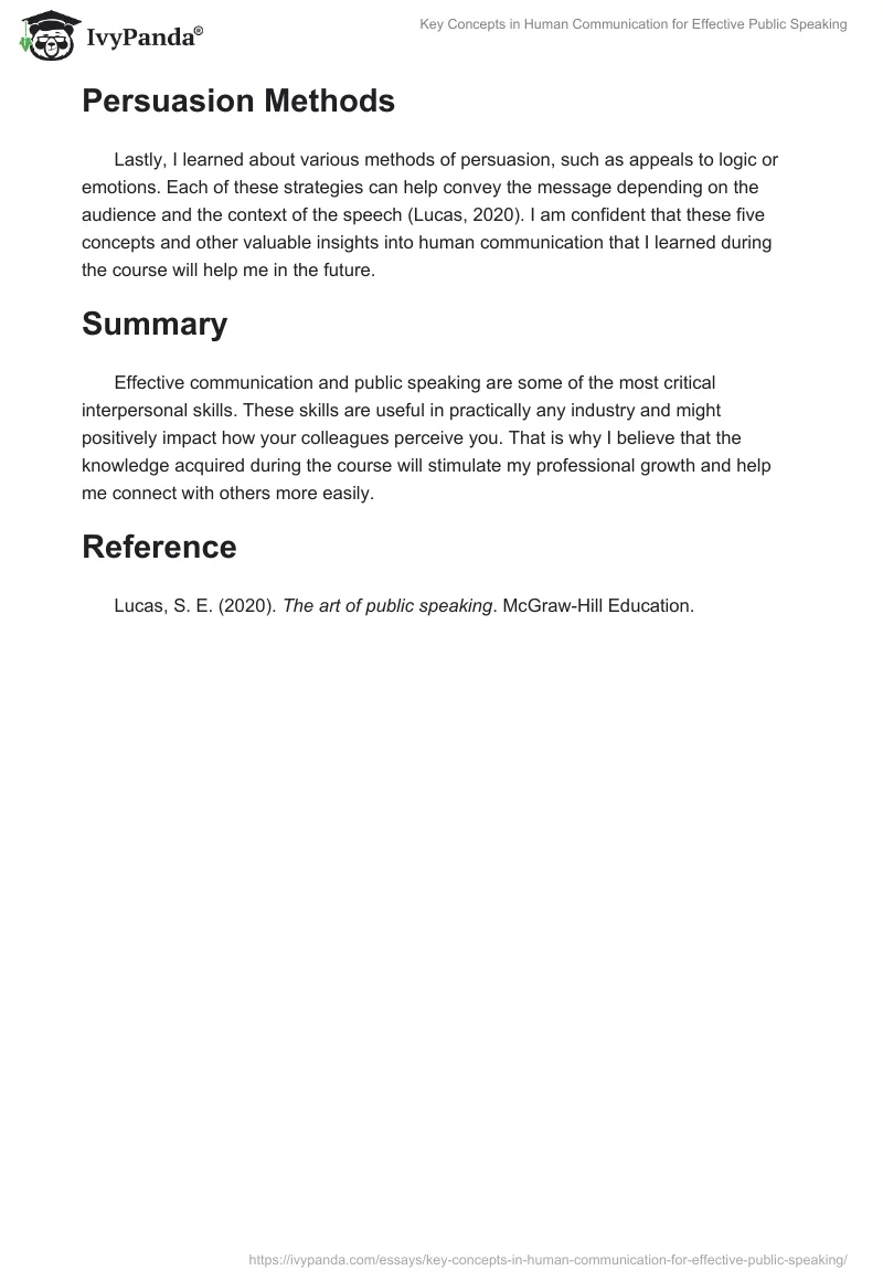 Key Concepts in Human Communication for Effective Public Speaking. Page 2