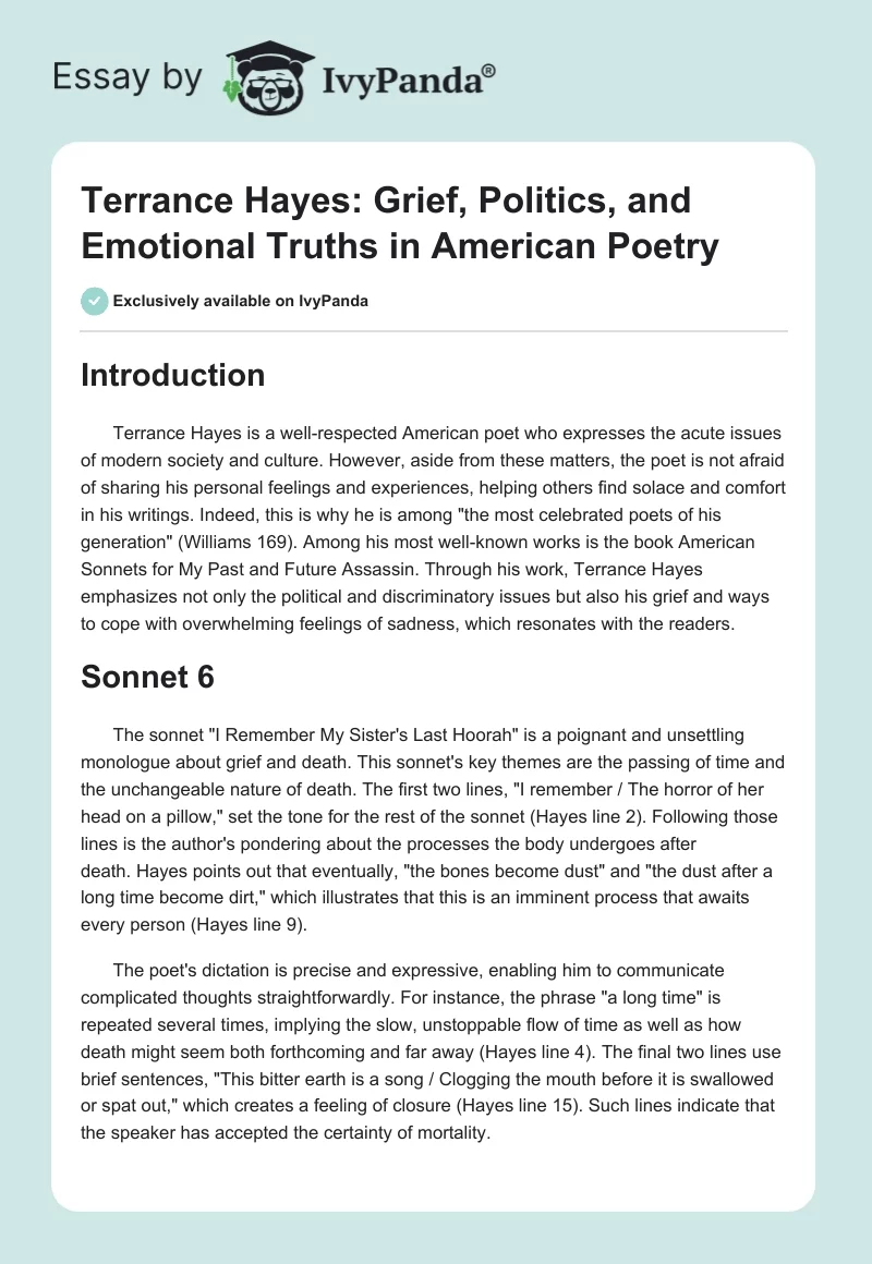 Terrance Hayes: Grief, Politics, and Emotional Truths in American Poetry. Page 1