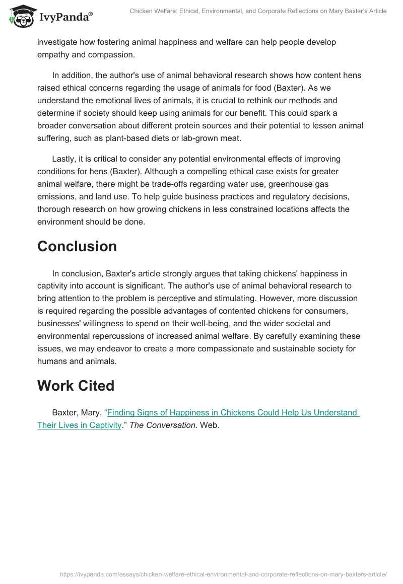 Chicken Welfare: Ethical, Environmental, and Corporate Reflections on Mary Baxter’s Article. Page 2