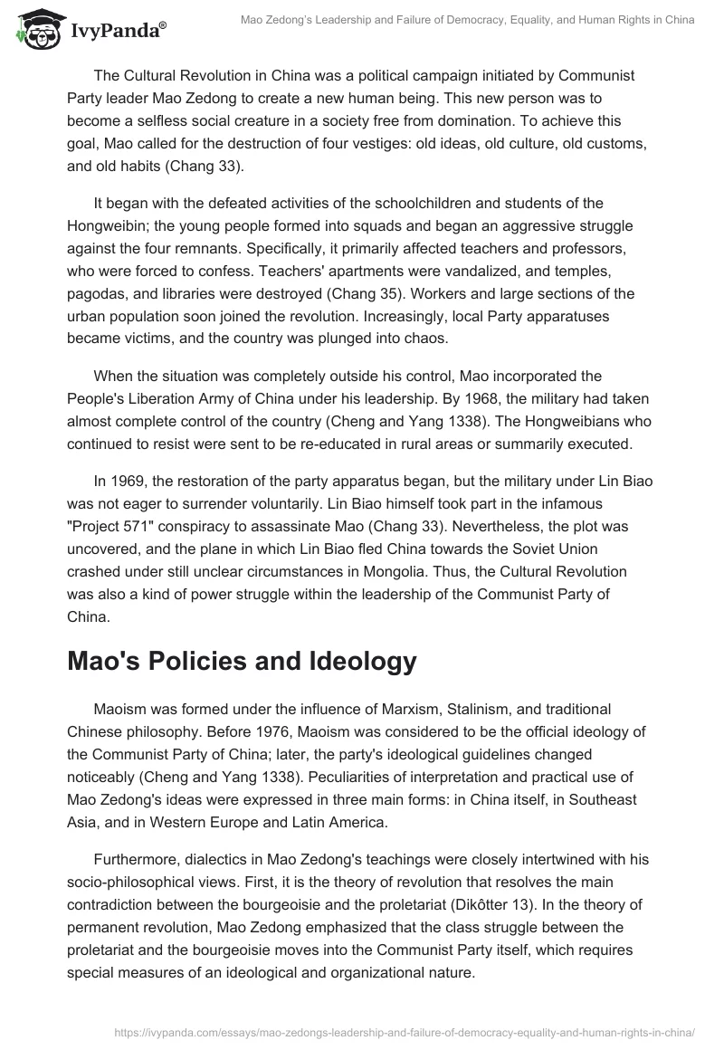 Mao Zedong’s Leadership and Failure of Democracy, Equality, and Human Rights in China. Page 2