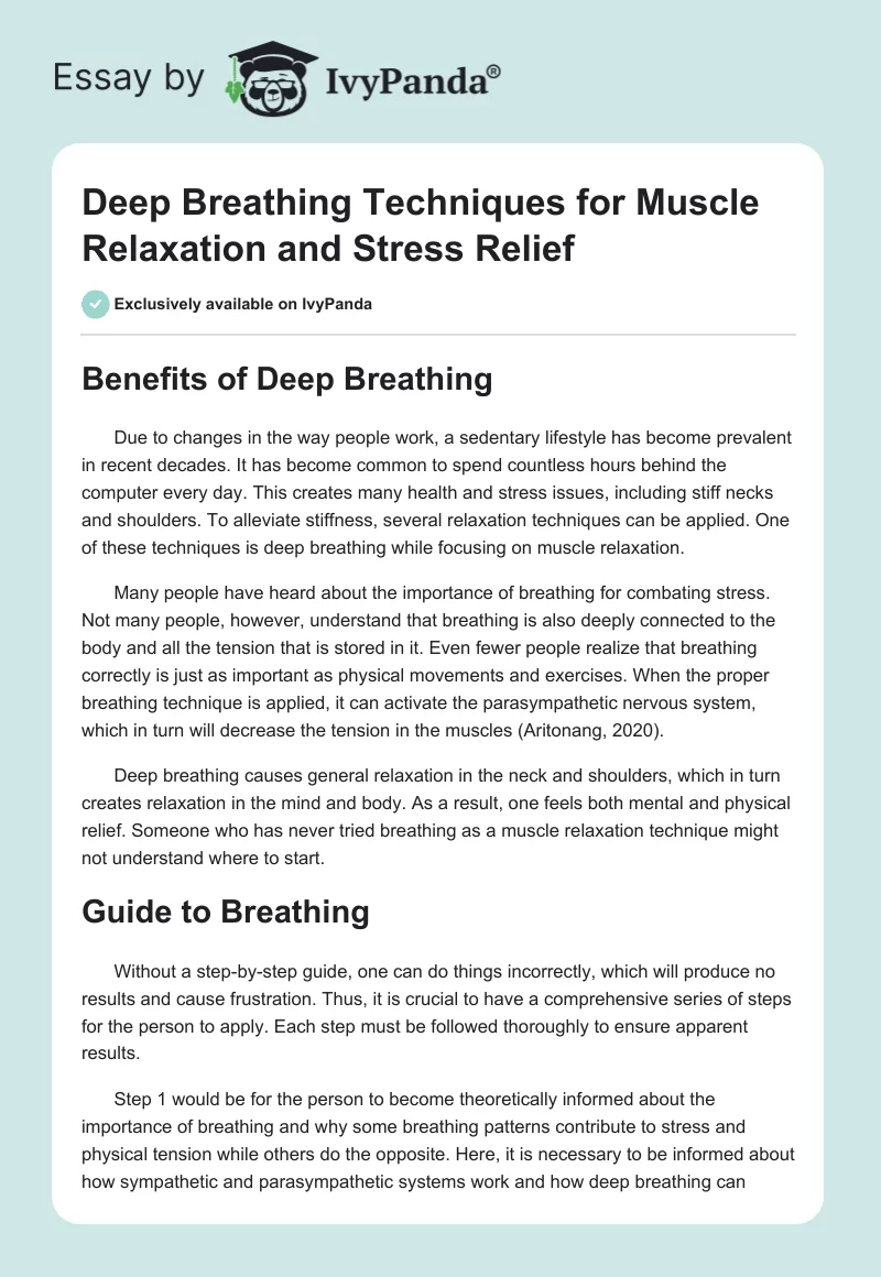 Deep Breathing Techniques for Muscle Relaxation and Stress Relief. Page 1