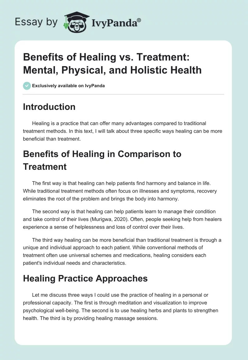 Benefits of Healing vs. Treatment: Mental, Physical, and Holistic Health. Page 1