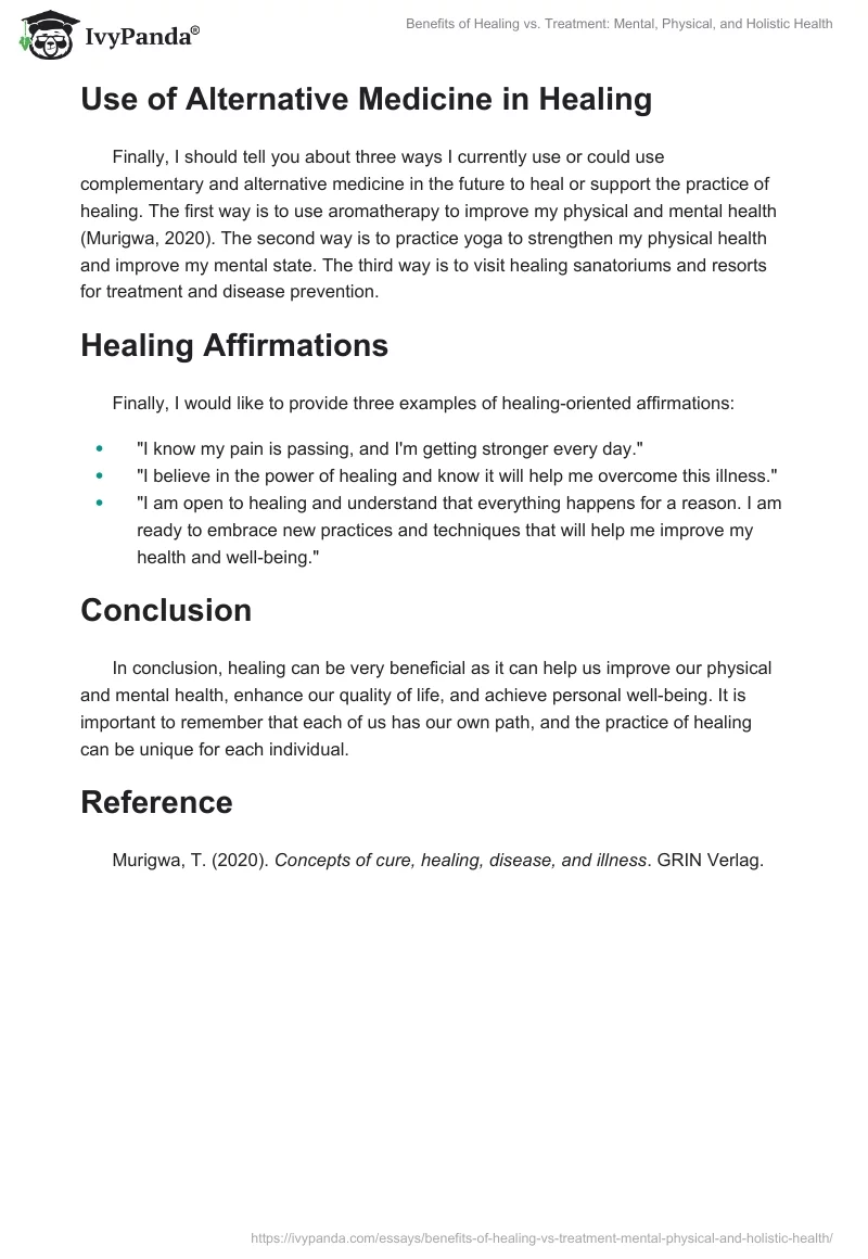 Benefits of Healing vs. Treatment: Mental, Physical, and Holistic Health. Page 2