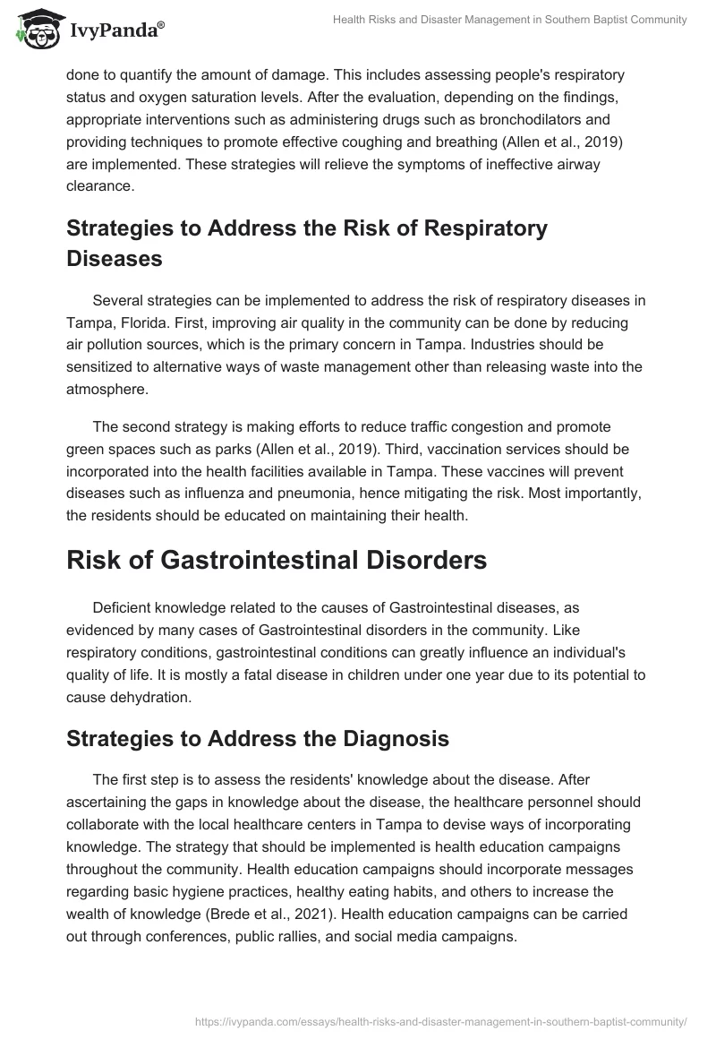 Health Risks and Disaster Management in Southern Baptist Community. Page 2