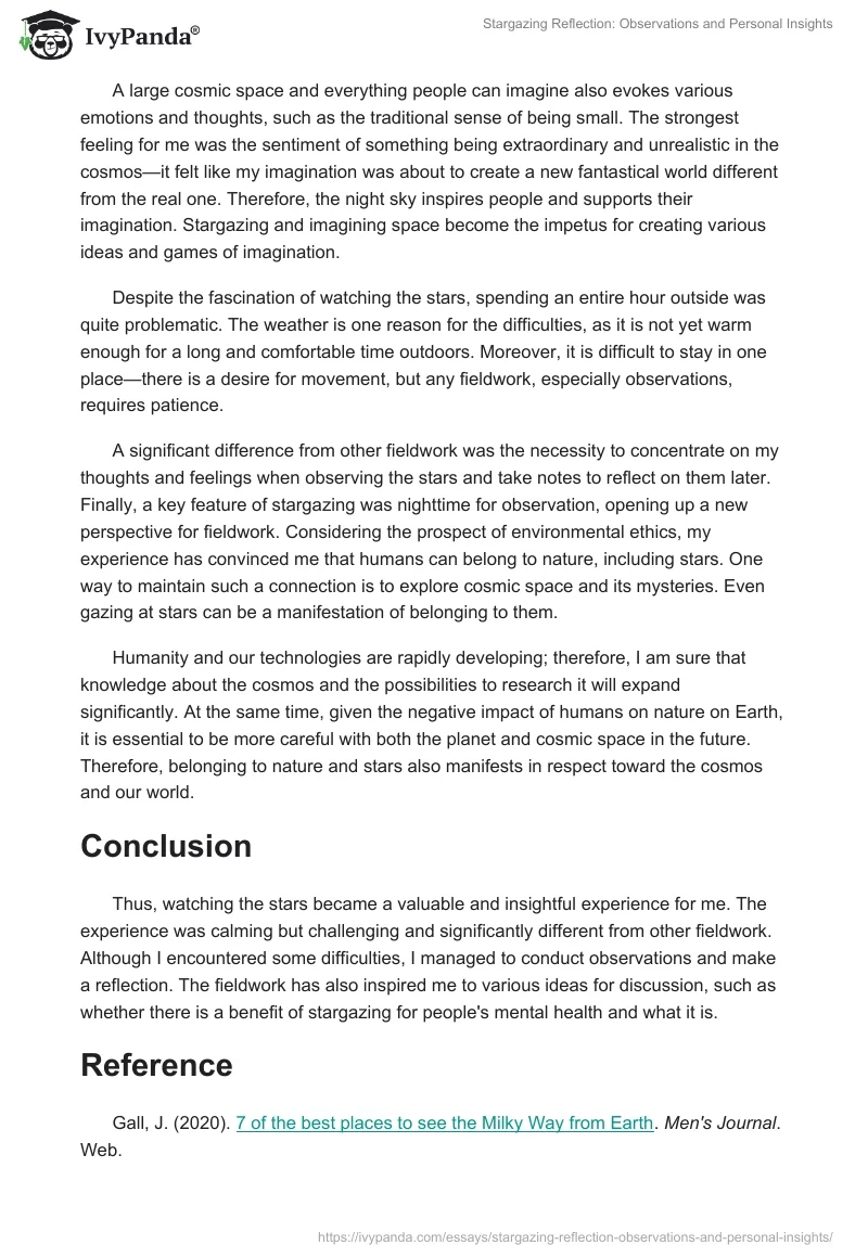 Stargazing Reflection: Observations and Personal Insights. Page 2