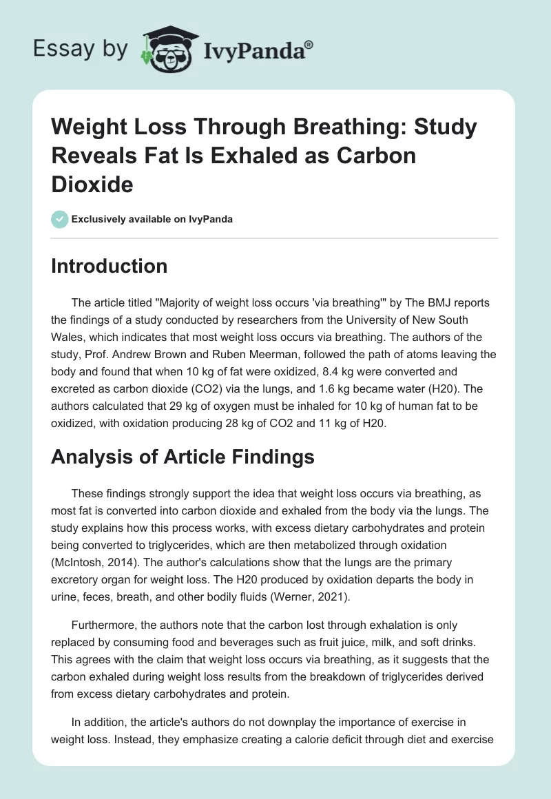 Weight Loss Through Breathing: Study Reveals Fat Is Exhaled as Carbon Dioxide. Page 1