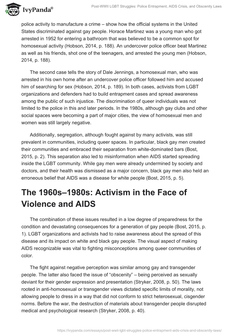 Post-WWII LGBT Struggles: Police Entrapment, AIDS Crisis, and Obscenity Laws. Page 2