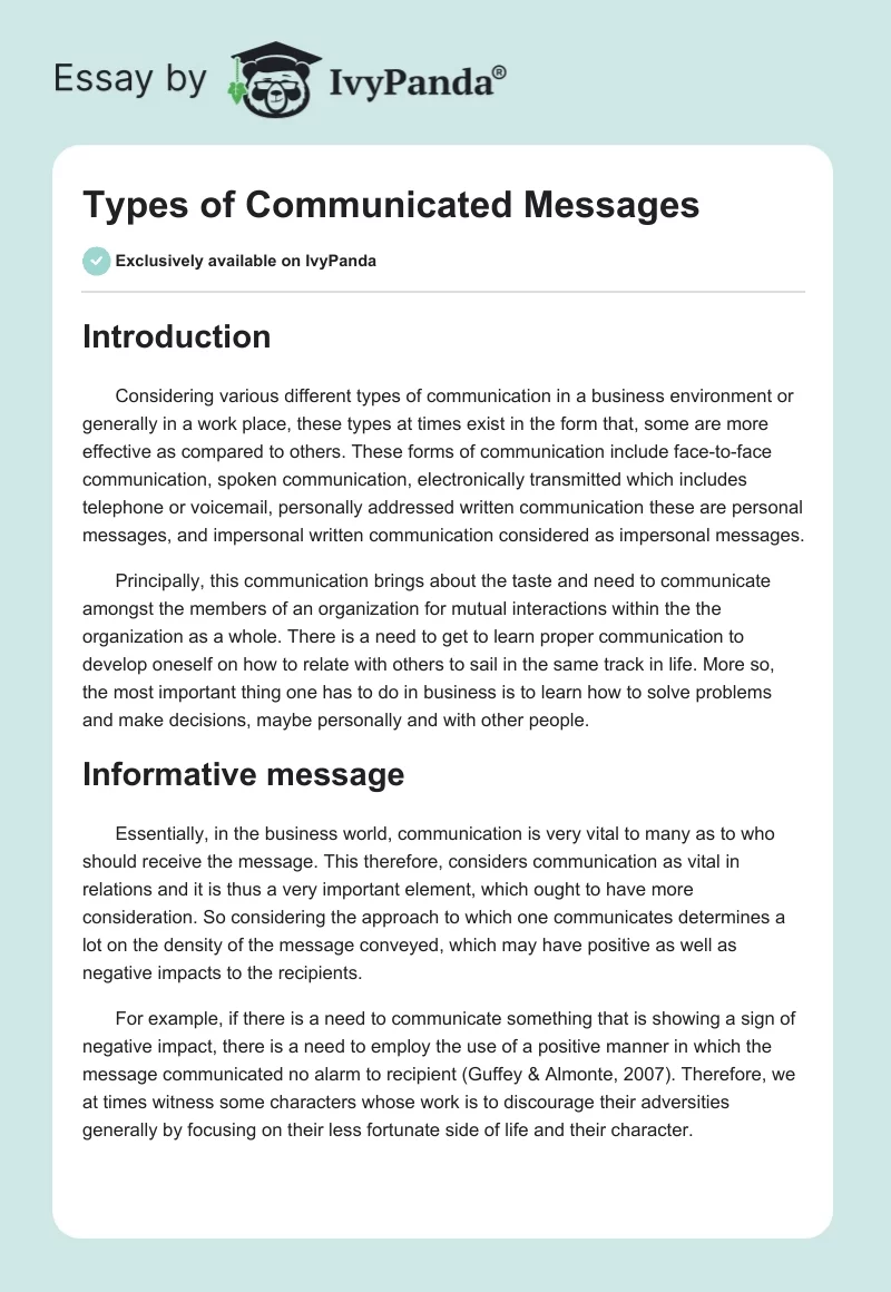 Types of Communicated Messages. Page 1