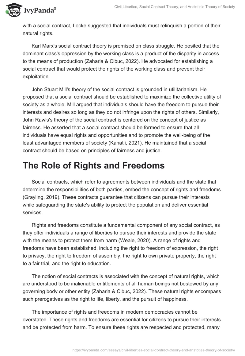 Civil Liberties, Social Contract Theory, and Aristotle’s Theory of Society. Page 2