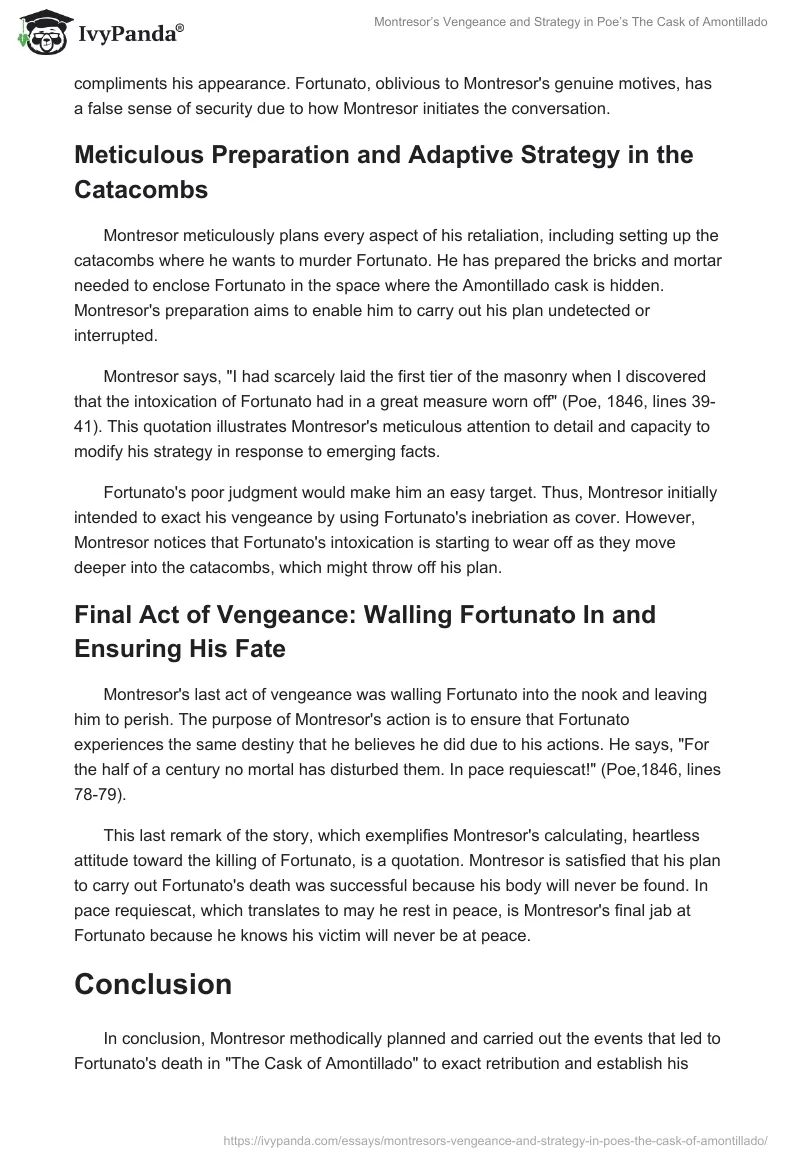 Montresor’s Vengeance and Strategy in Poe’s The Cask of Amontillado. Page 2
