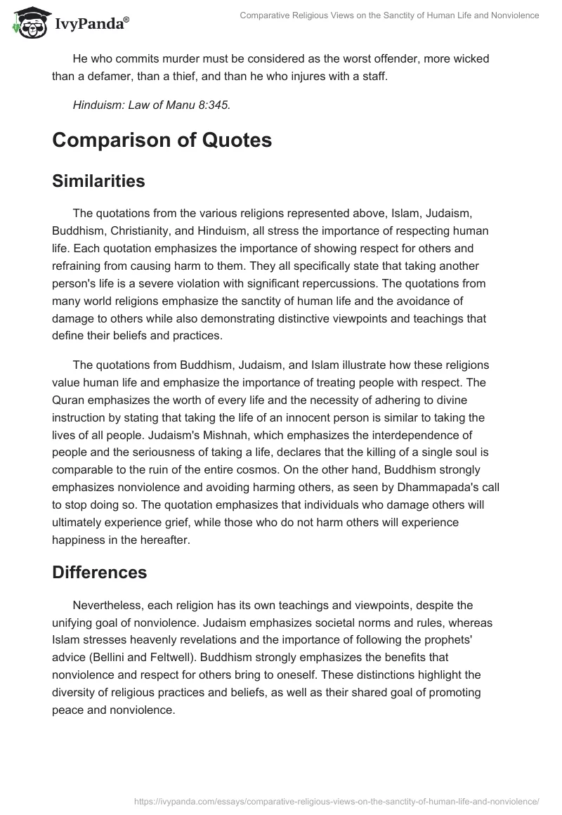 Comparative Religious Views on the Sanctity of Human Life and Nonviolence. Page 2