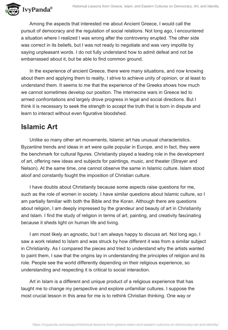 Historical Lessons from Greece, Islam, and Eastern Cultures on Democracy, Art, and Identity. Page 2