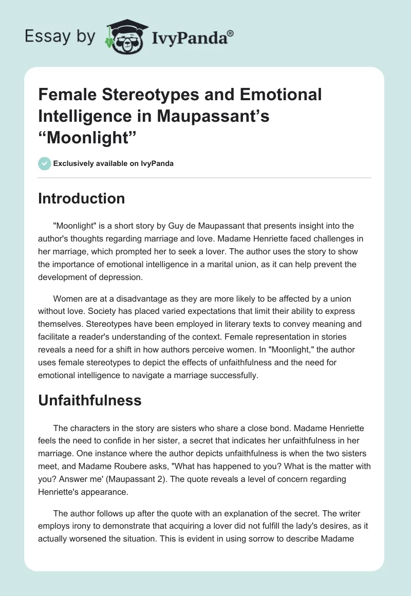 Female Stereotypes and Emotional Intelligence in Maupassant’s “Moonlight”. Page 1