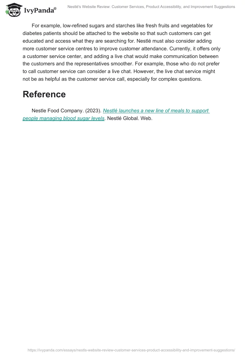 Nestlé's Website Review: Customer Services, Product Accessibility, and Improvement Suggestions. Page 2
