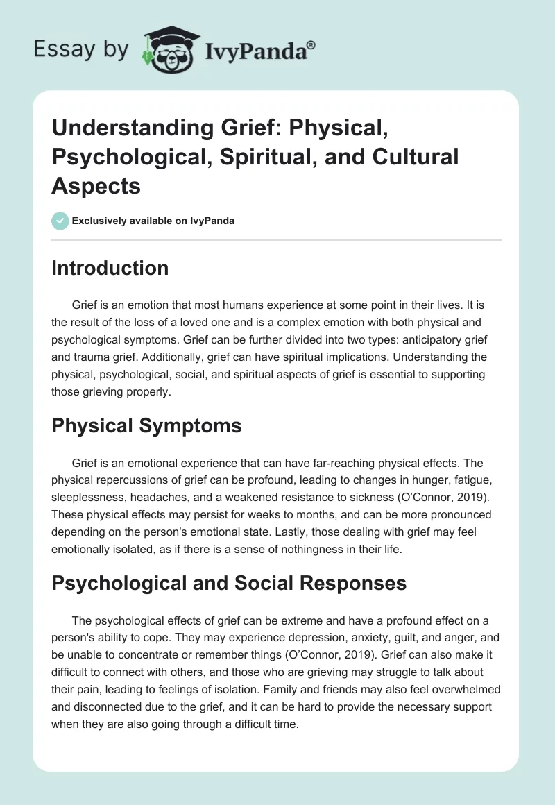 Understanding Grief: Physical, Psychological, Spiritual, and Cultural Aspects. Page 1