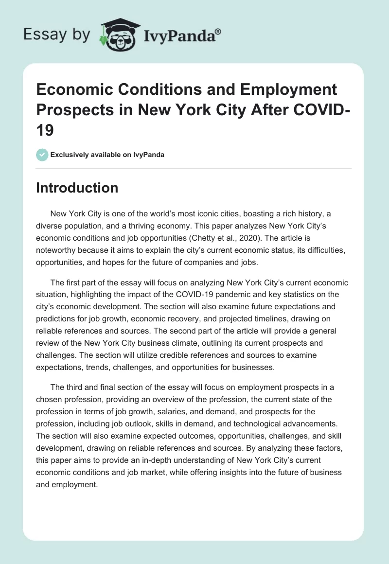 Economic Conditions and Employment Prospects in New York City After COVID-19. Page 1