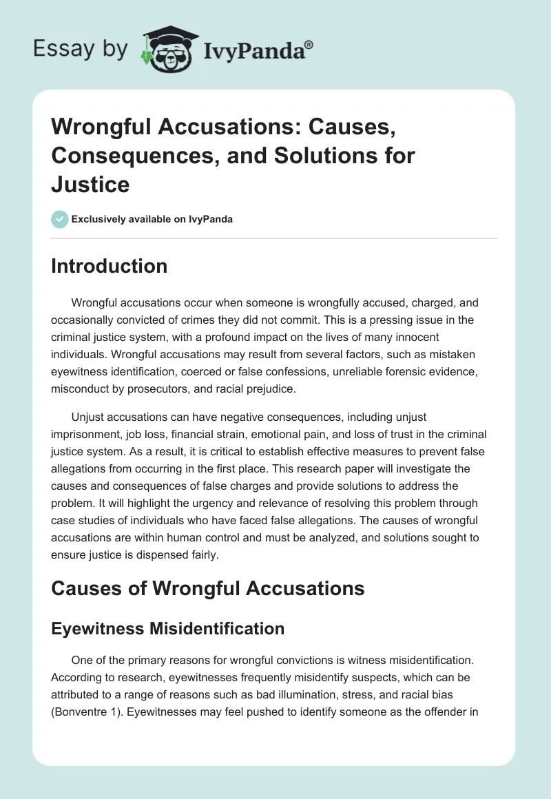 Wrongful Accusations: Causes, Consequences, and Solutions for Justice. Page 1