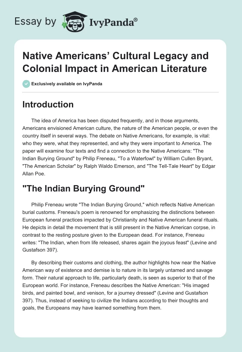 Native Americans’ Cultural Legacy and Colonial Impact in American Literature. Page 1